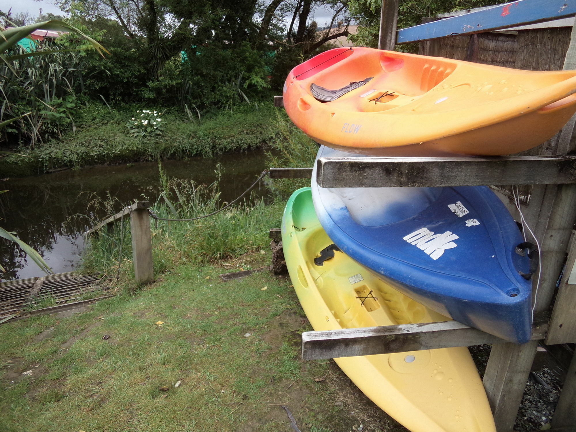 Global Village Travellers Lodge Greymouth Exterior photo Kayaks at the start of the trip at the boat ramp at the end of the road